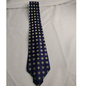 Van Heusen Tie Navy Blue And Olive Square Pattern 100% Silk Made In China